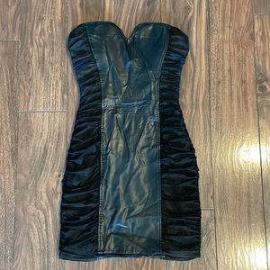 Black BEBE dress vegan leather strapless